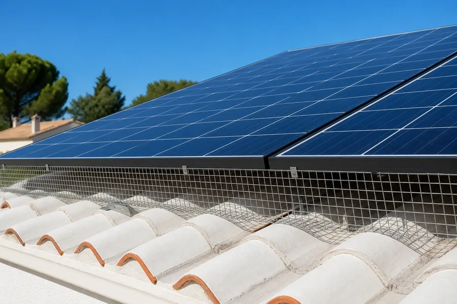 Grillage anti-pigeons protégeant le pourtour de panneaux solaires