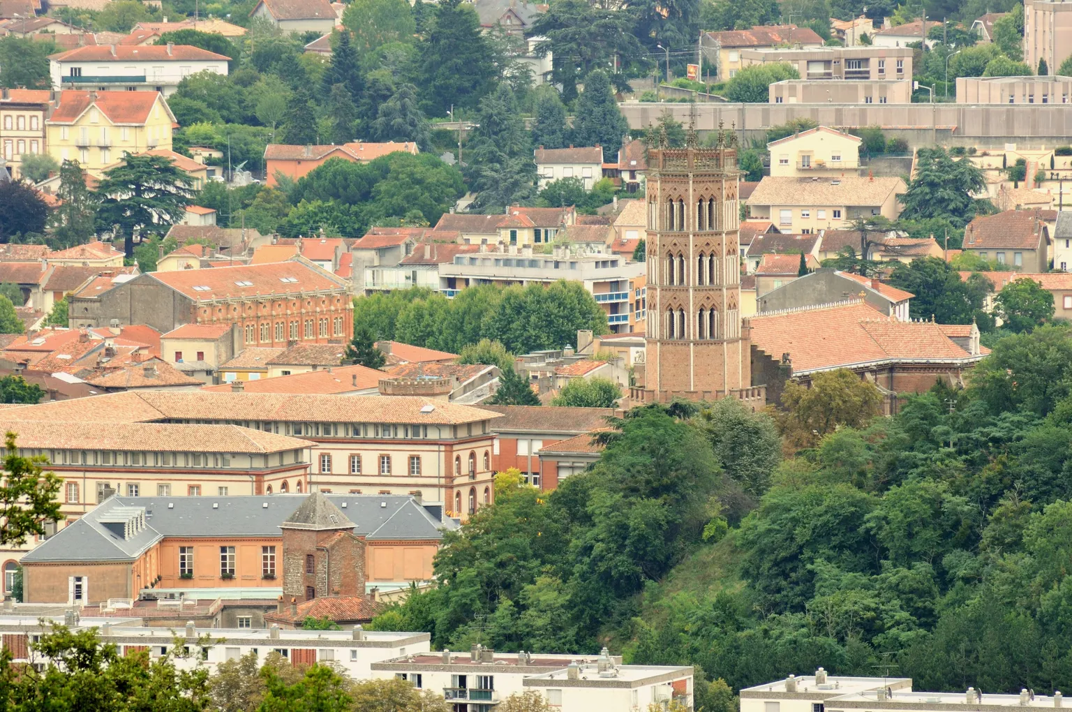 Pamiers et sa cathédrale vus depuis les coteaux